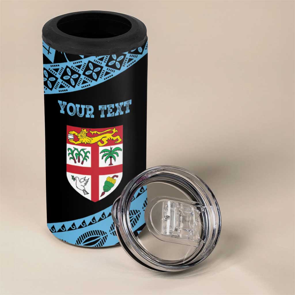 Fiji Rugby 2025 Custom 4 in 1 Can Cooler Tumbler Fijian Tapa Toso Viti Toso - Black LT14 - Polynesian Pride