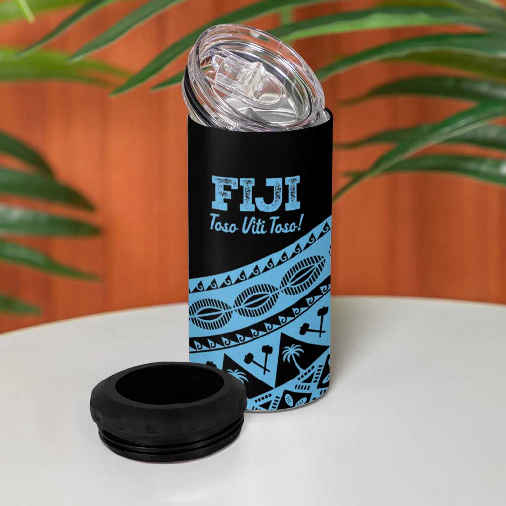 Fiji Rugby 2025 Custom 4 in 1 Can Cooler Tumbler Fijian Tapa Toso Viti Toso - Black LT14 - Polynesian Pride