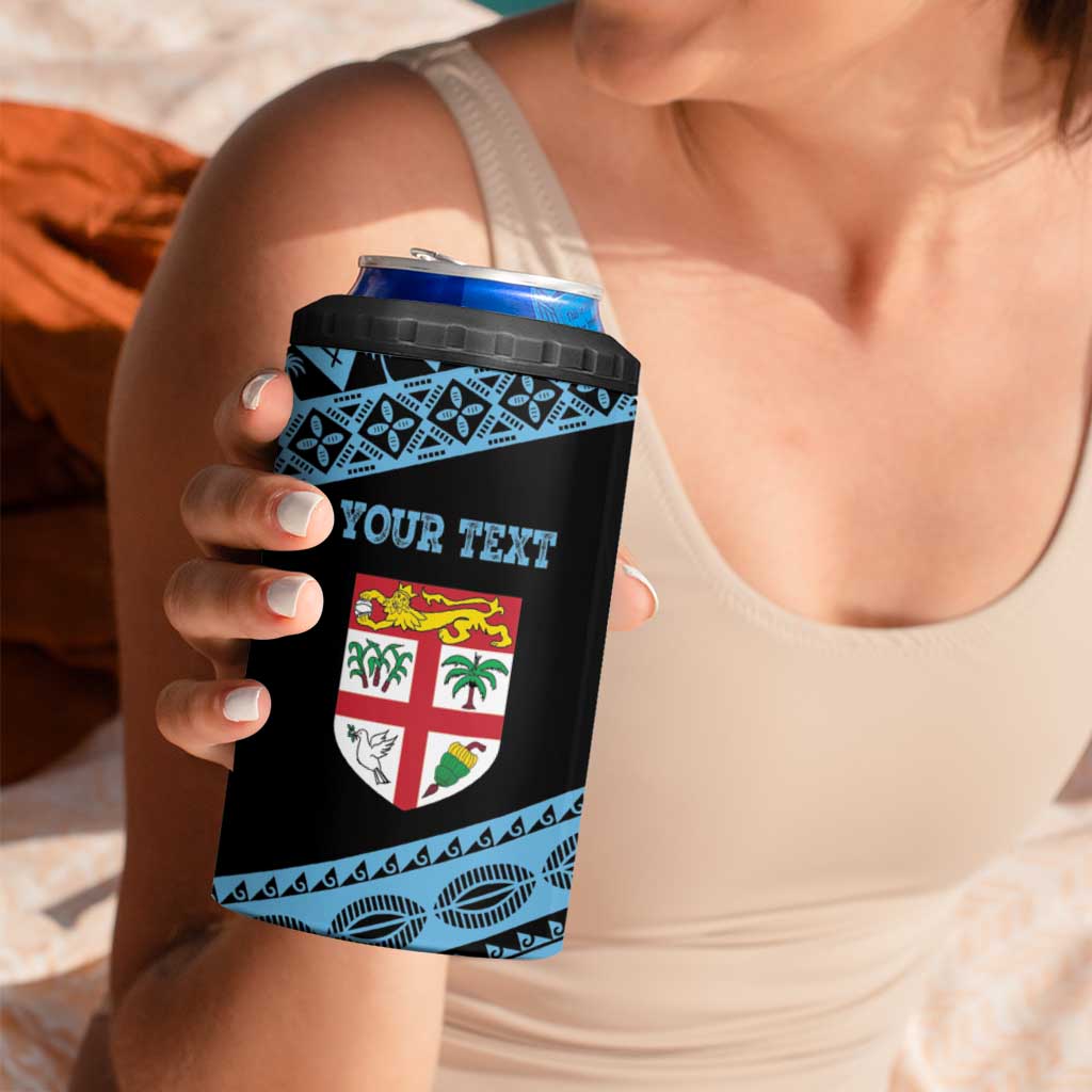 Fiji Rugby 2025 Custom 4 in 1 Can Cooler Tumbler Fijian Tapa Toso Viti Toso - Black LT14 - Polynesian Pride