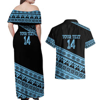 Fiji Rugby 2025 Custom Couples Matching Off Shoulder Maxi Dress and Hawaiian Shirt Fijian Tapa Toso Viti Toso - Black