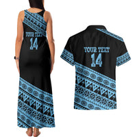 Fiji Rugby 2025 Custom Couples Matching Tank Maxi Dress and Hawaiian Shirt Fijian Tapa Toso Viti Toso - Black