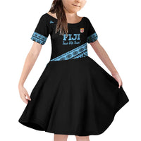Fiji Rugby 2025 Custom Family Matching Off Shoulder Short Dress and Hawaiian Shirt Fijian Tapa Toso Viti Toso - Black