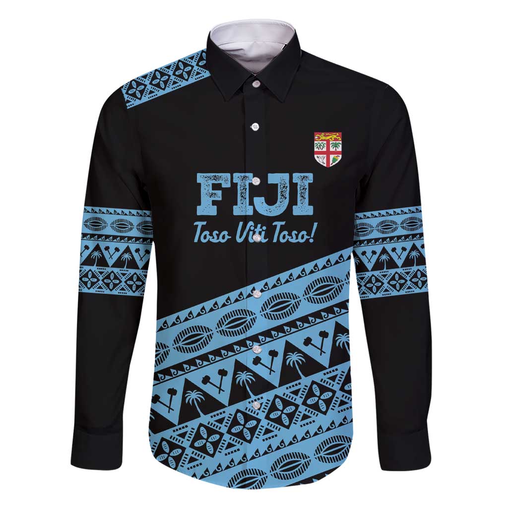 Fiji Rugby 2025 Custom Family Matching Short Sleeve Bodycon Dress and Hawaiian Shirt Fijian Tapa Toso Viti Toso - Black