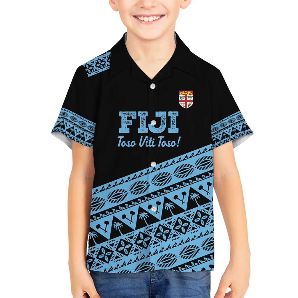 Fiji Rugby 2025 Custom Family Matching Tank Maxi Dress and Hawaiian Shirt Fijian Tapa Toso Viti Toso - Black