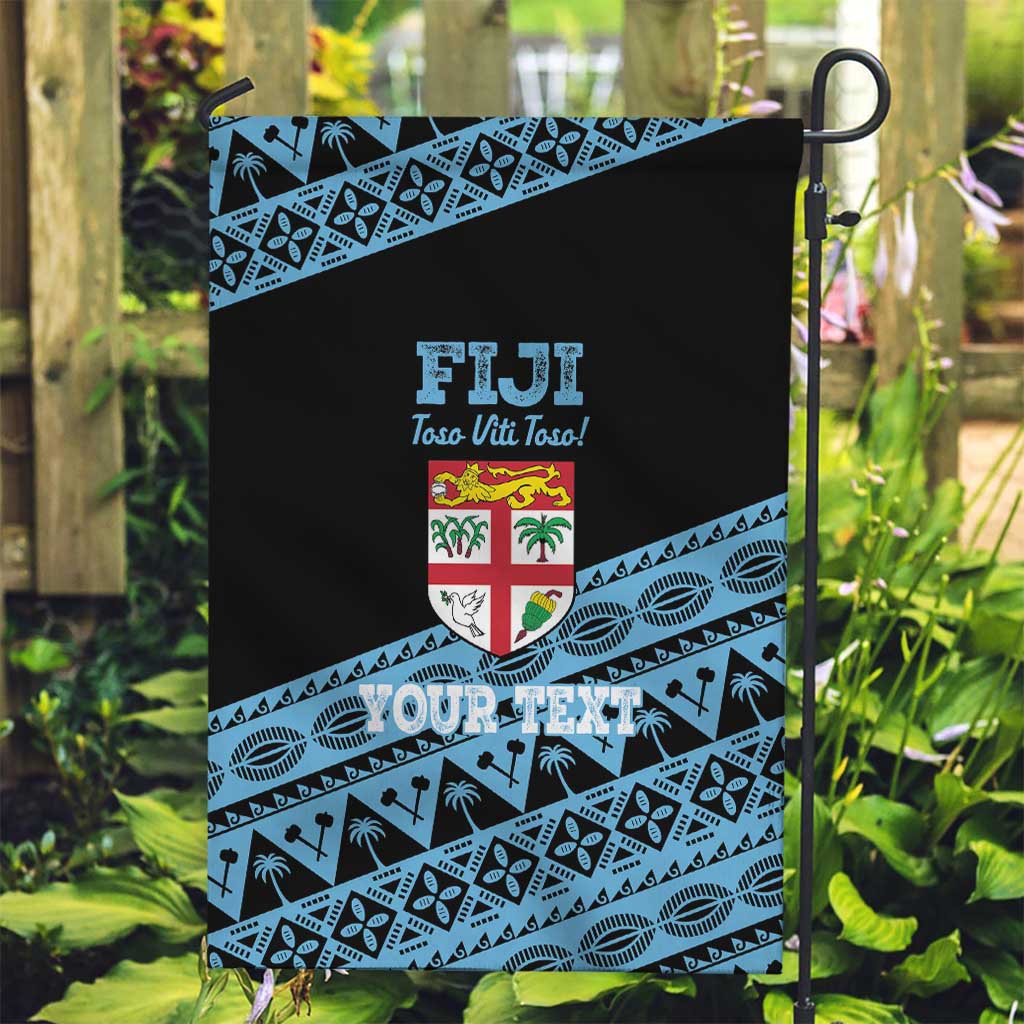 Fiji Rugby 2025 Custom Garden Flag Fijian Tapa Toso Viti Toso - Black