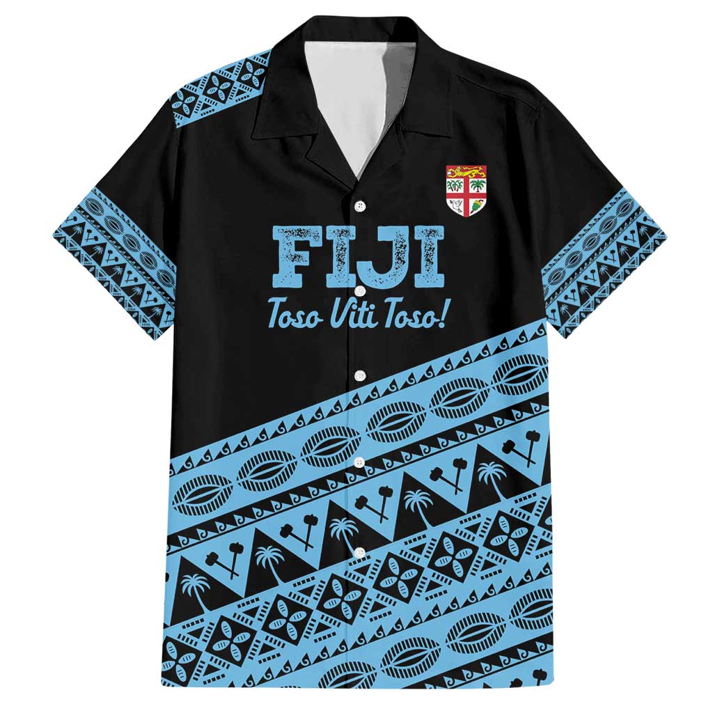 Fiji Rugby 2025 Custom Hawaiian Shirt Fijian Tapa Toso Viti Toso - Black