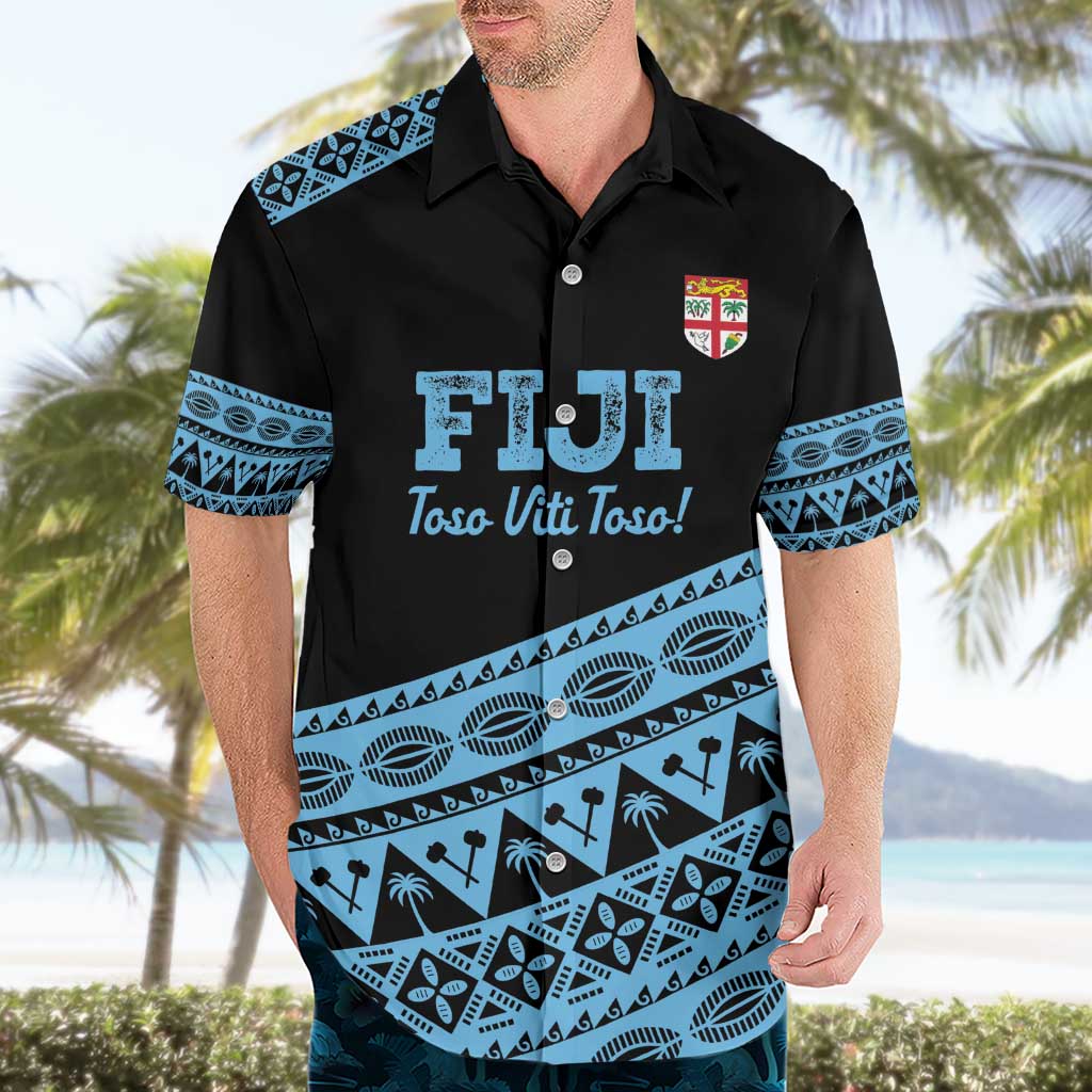 Fiji Rugby 2025 Custom Hawaiian Shirt Fijian Tapa Toso Viti Toso - Black