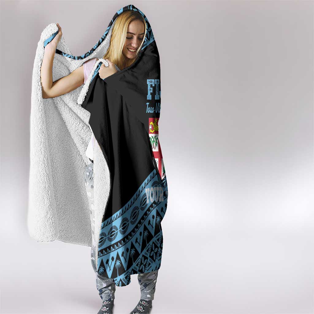 Fiji Rugby 2025 Custom Hooded Blanket Fijian Tapa Toso Viti Toso - Black