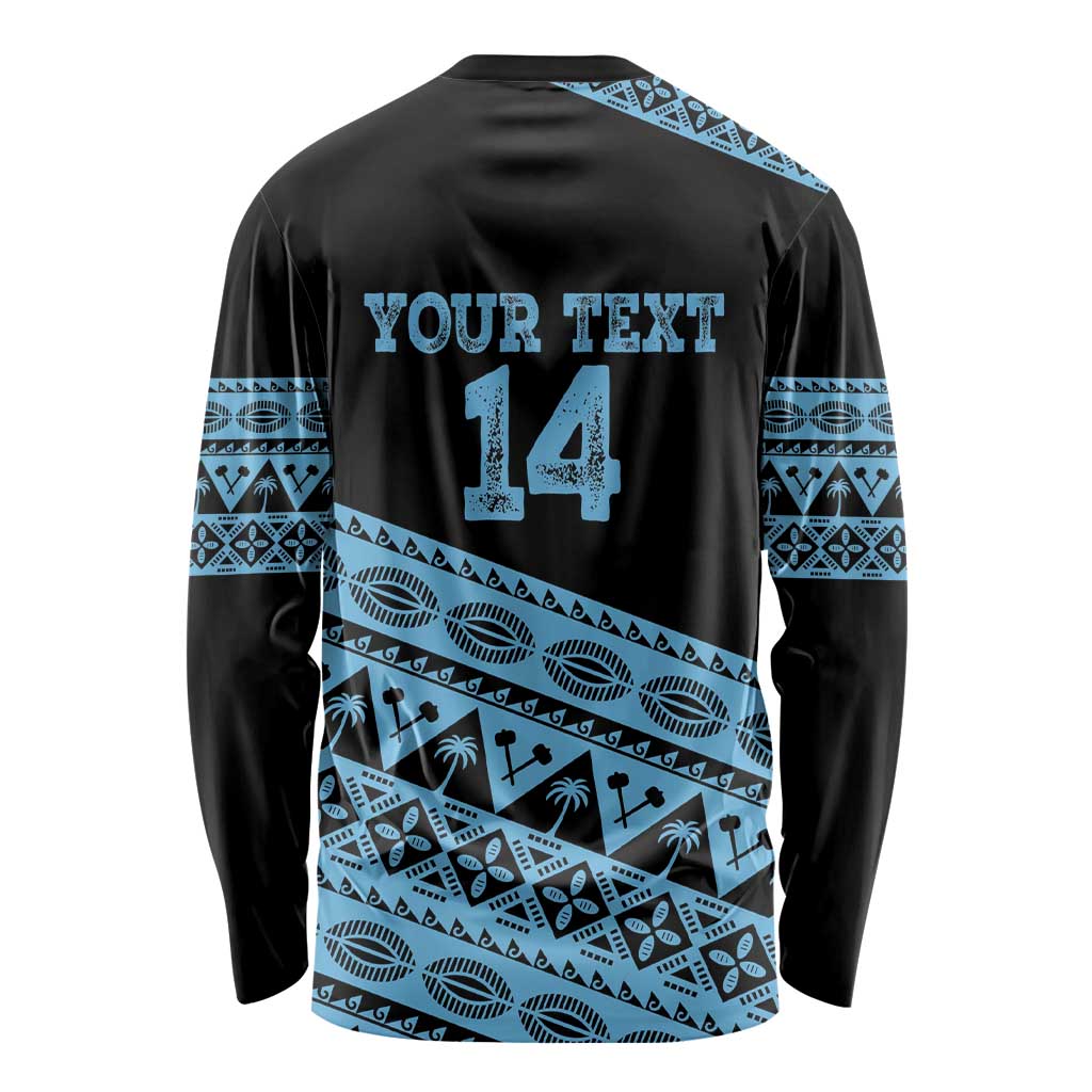 Fiji Rugby 2025 Custom Long Sleeve Shirt Fijian Tapa Toso Viti Toso - Black
