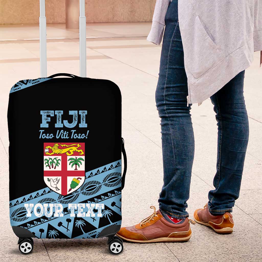 Fiji Rugby 2025 Custom Luggage Cover Fijian Tapa Toso Viti Toso - Black
