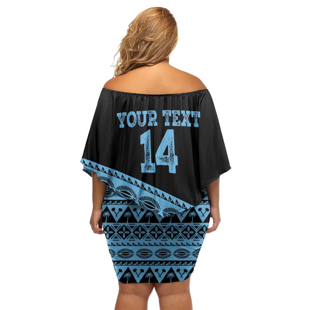 Fiji Rugby 2025 Custom Off Shoulder Short Dress Fijian Tapa Toso Viti Toso - Black