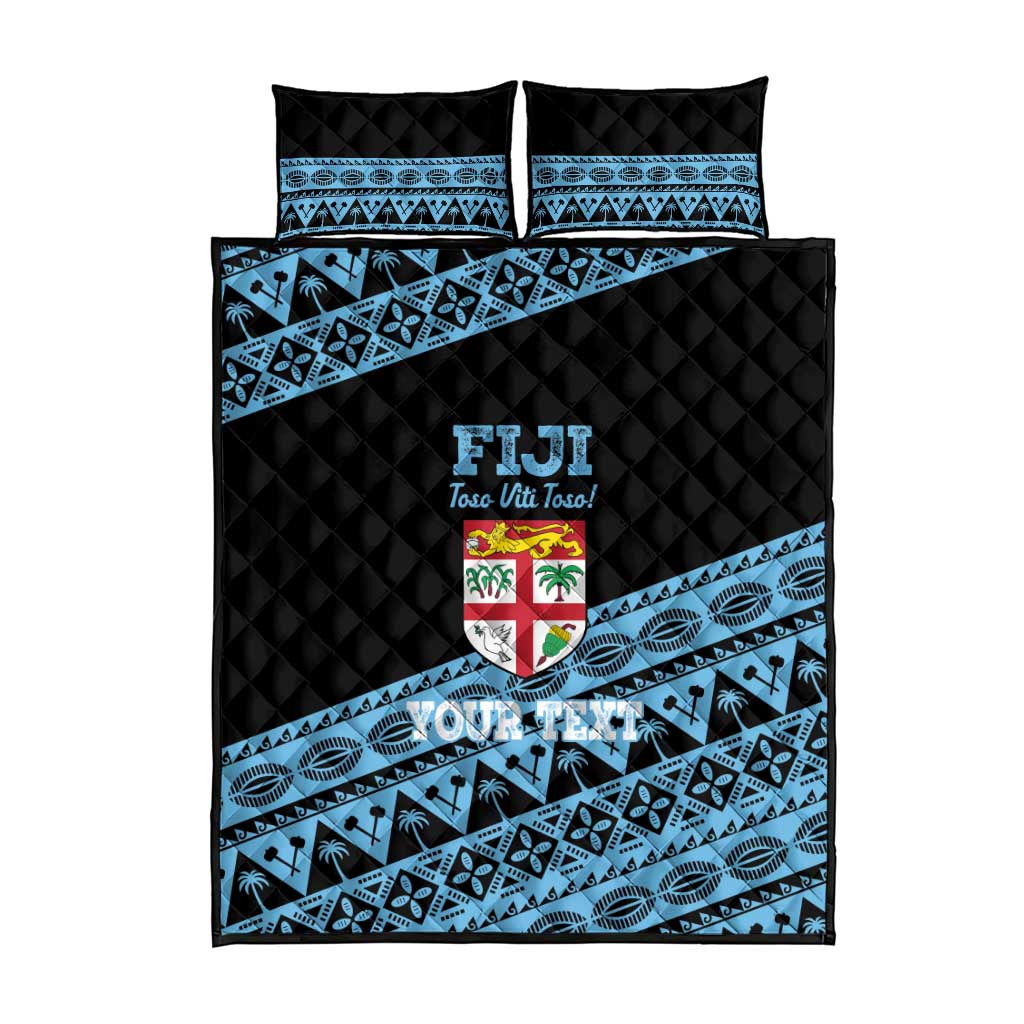 Fiji Rugby 2025 Custom Quilt Bed Set Fijian Tapa Toso Viti Toso - Black
