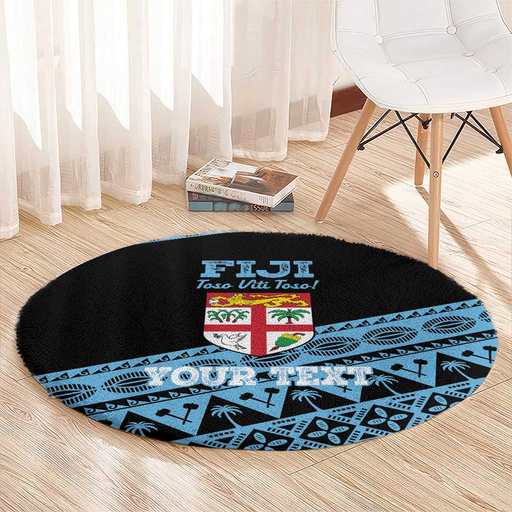 Fiji Rugby 2025 Custom Round Carpet Fijian Tapa Toso Viti Toso - Black