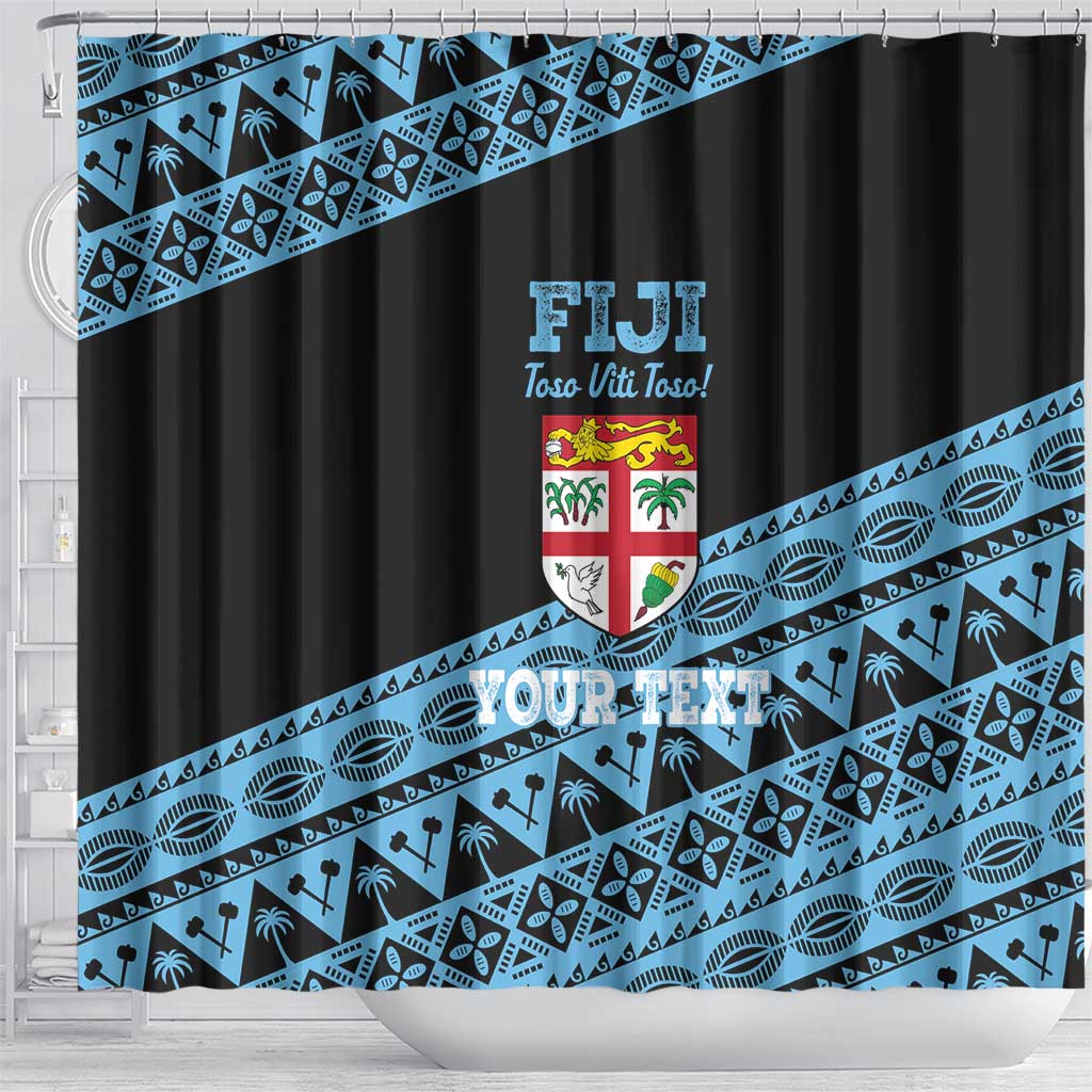 Fiji Rugby 2025 Custom Shower Curtain Fijian Tapa Toso Viti Toso - Black