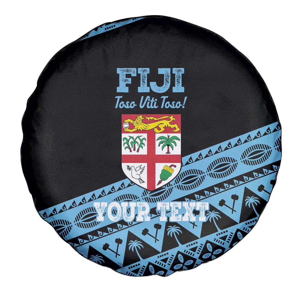 Fiji Rugby 2025 Custom Spare Tire Cover Fijian Tapa Toso Viti Toso - Black