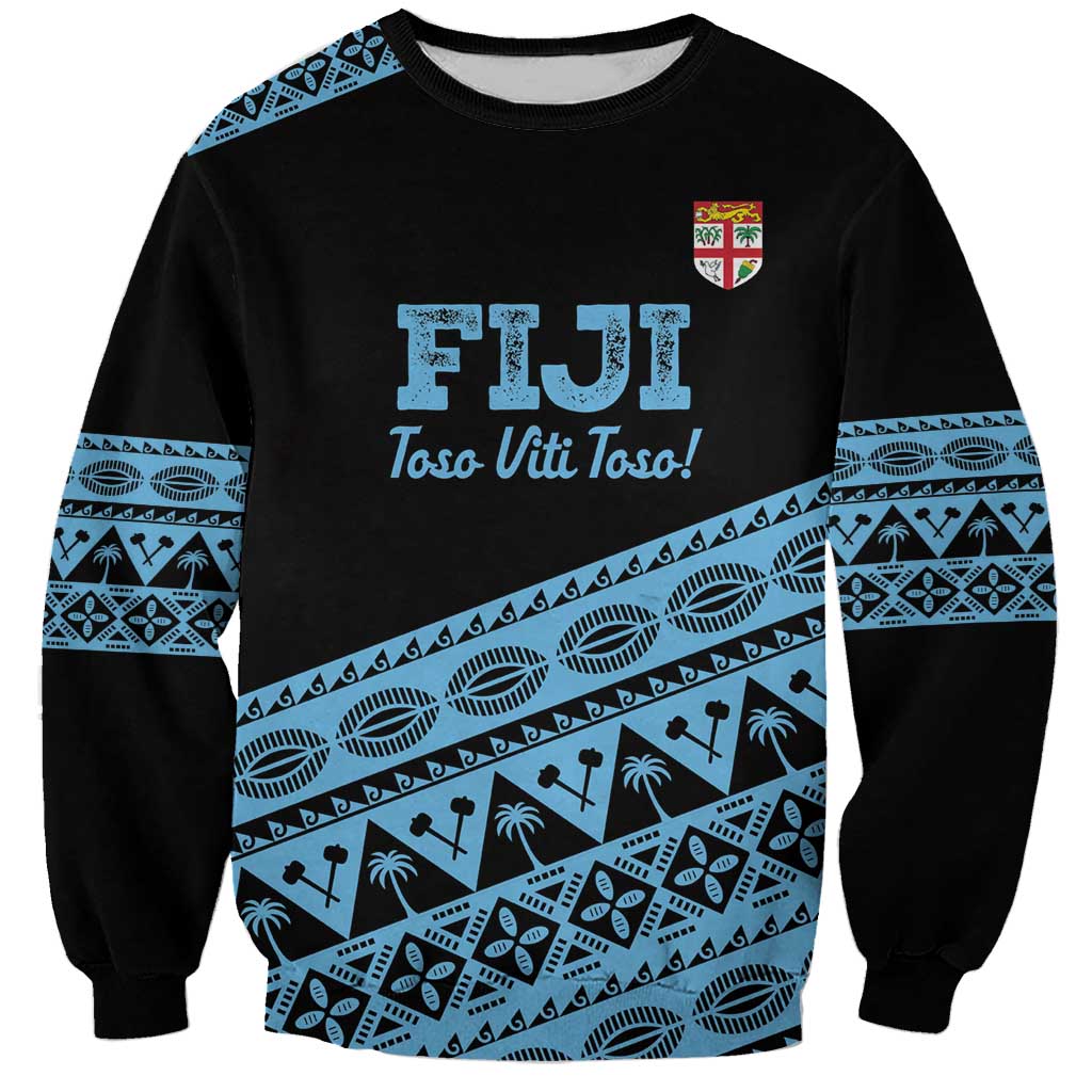 Fiji Rugby 2025 Custom Sweatshirt Fijian Tapa Toso Viti Toso - Black