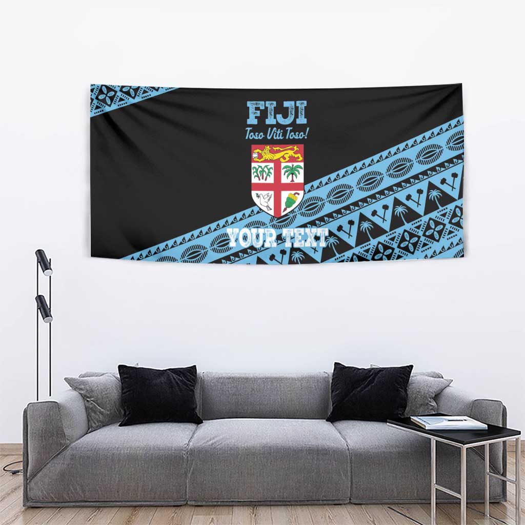 Fiji Rugby 2025 Custom Tapestry Fijian Tapa Toso Viti Toso - Black