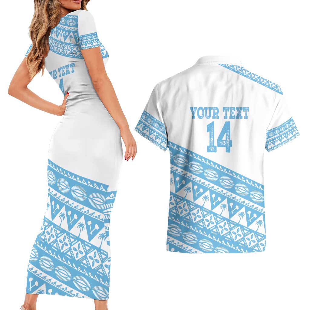 Fiji Rugby 2025 Custom Couples Matching Short Sleeve Bodycon Dress and Hawaiian Shirt Fijian Tapa Toso Viti Toso - White