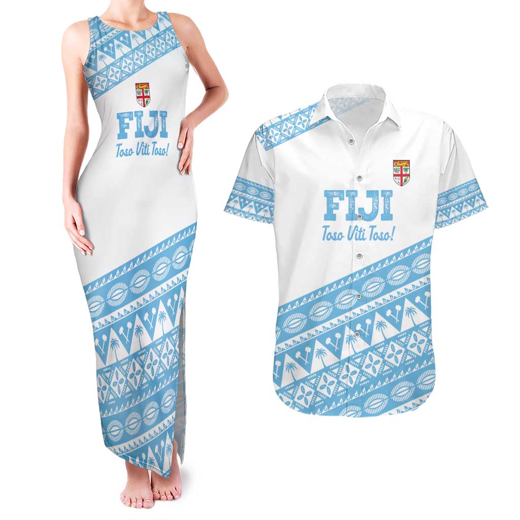 Fiji Rugby 2025 Custom Couples Matching Tank Maxi Dress and Hawaiian Shirt Fijian Tapa Toso Viti Toso - White