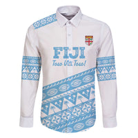 Fiji Rugby 2025 Custom Family Matching Off The Shoulder Long Sleeve Dress and Hawaiian Shirt Fijian Tapa Toso Viti Toso - White