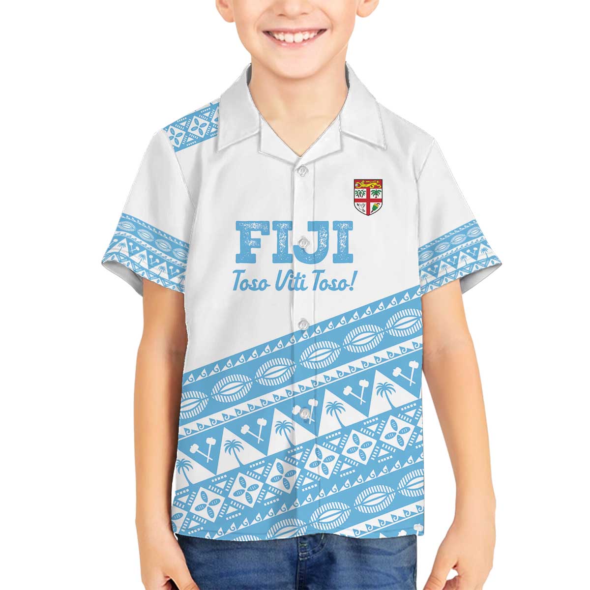 Fiji Rugby 2025 Custom Family Matching Off The Shoulder Long Sleeve Dress and Hawaiian Shirt Fijian Tapa Toso Viti Toso - White