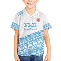Fiji Rugby 2025 Custom Family Matching Off The Shoulder Long Sleeve Dress and Hawaiian Shirt Fijian Tapa Toso Viti Toso - White