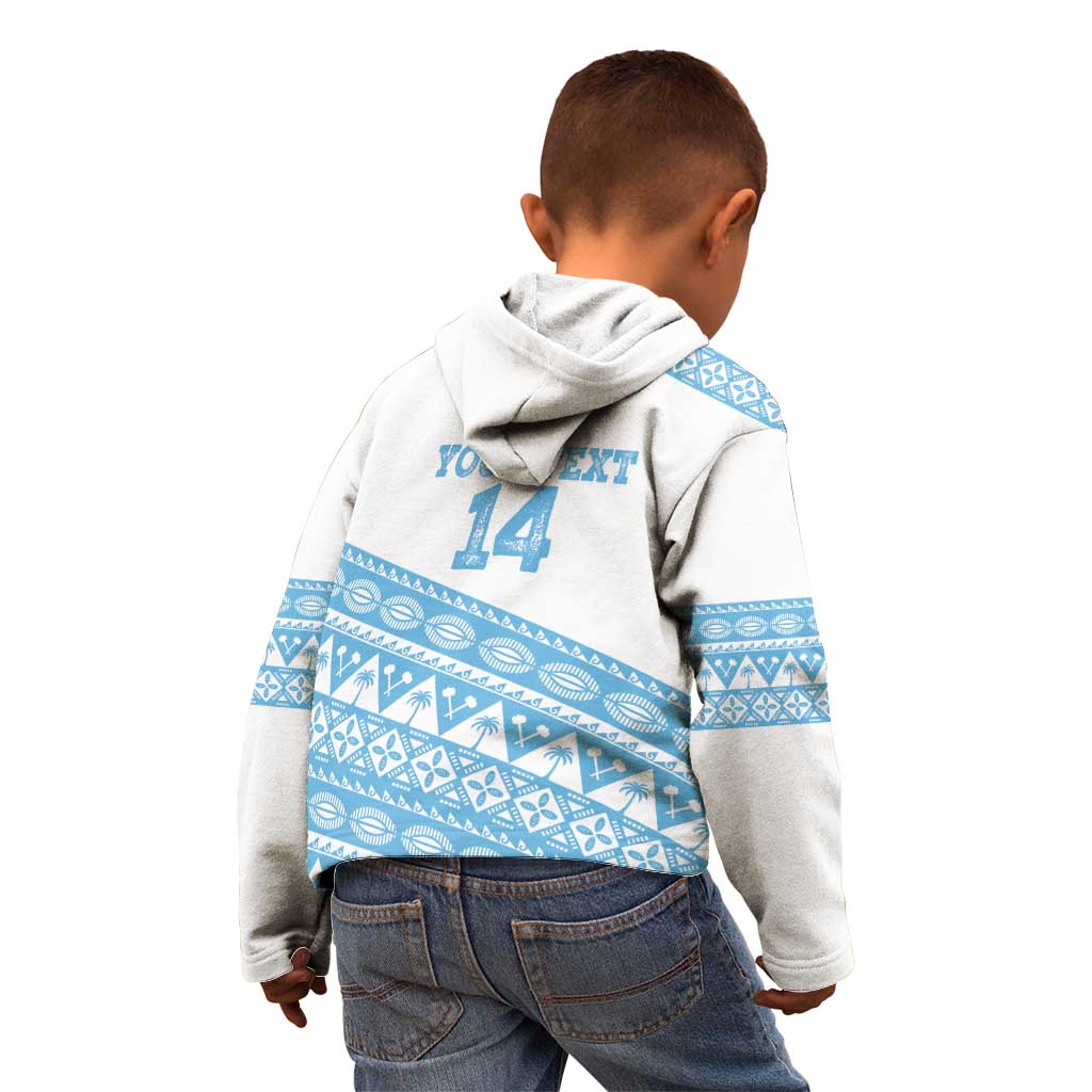 Fiji Rugby 2025 Custom Kid Hoodie Fijian Tapa Toso Viti Toso - White
