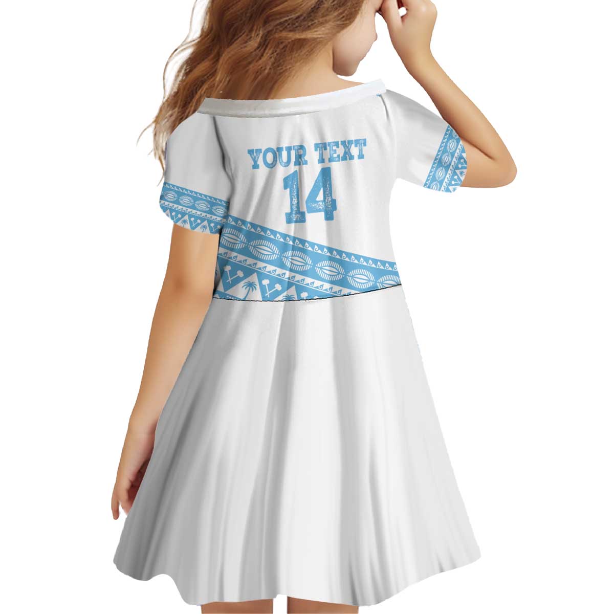 Fiji Rugby 2025 Custom Kid Short Sleeve Dress Fijian Tapa Toso Viti Toso - White