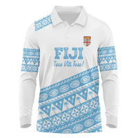 Fiji Rugby 2025 Custom Long Sleeve Polo Shirt Fijian Tapa Toso Viti Toso - White