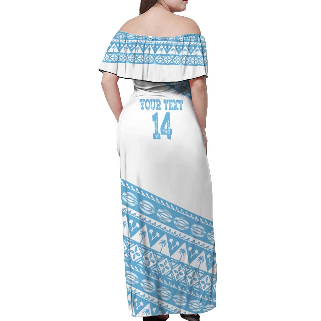 Fiji Rugby 2025 Custom Off Shoulder Maxi Dress Fijian Tapa Toso Viti Toso - White