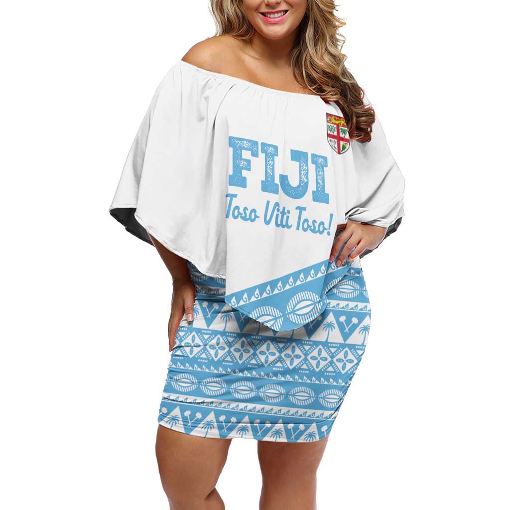 Fiji Rugby 2025 Custom Off Shoulder Short Dress Fijian Tapa Toso Viti Toso - White