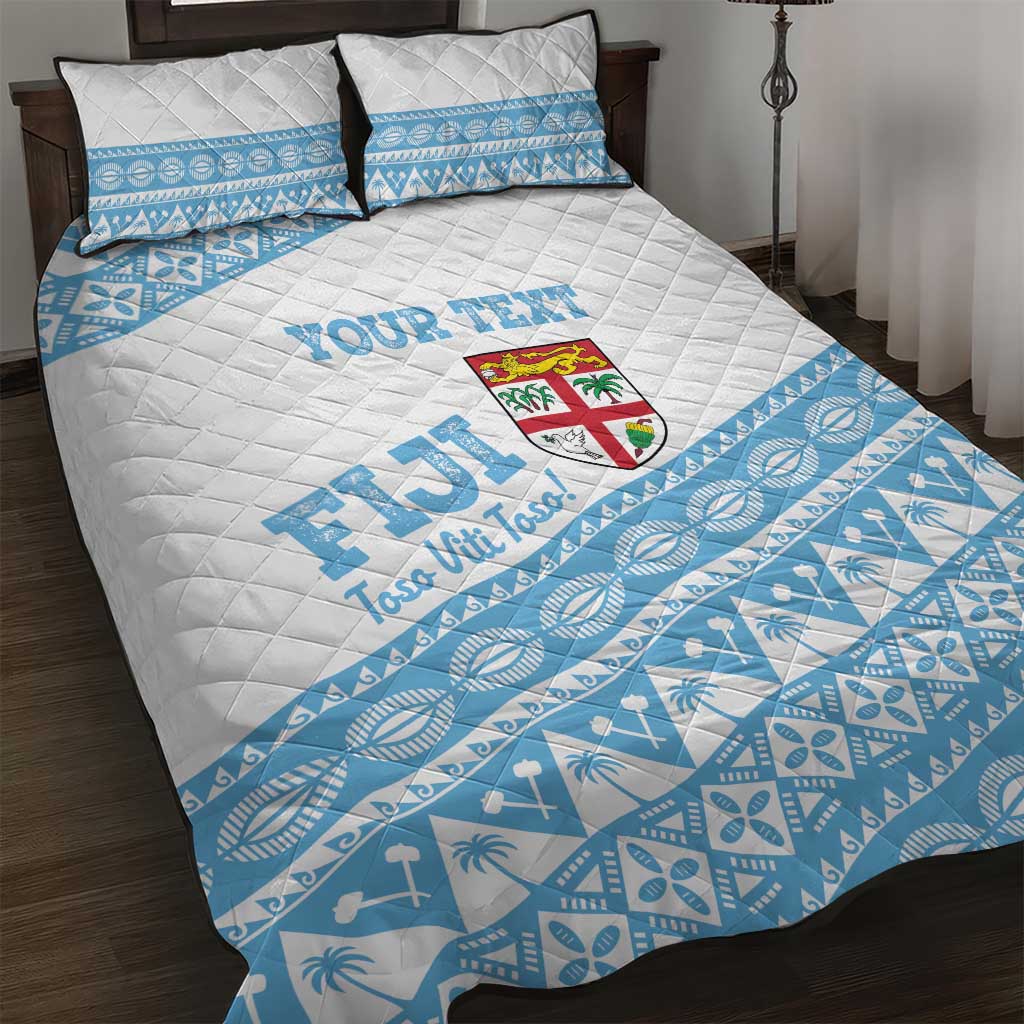 Fiji Rugby 2025 Custom Quilt Bed Set Fijian Tapa Toso Viti Toso - White