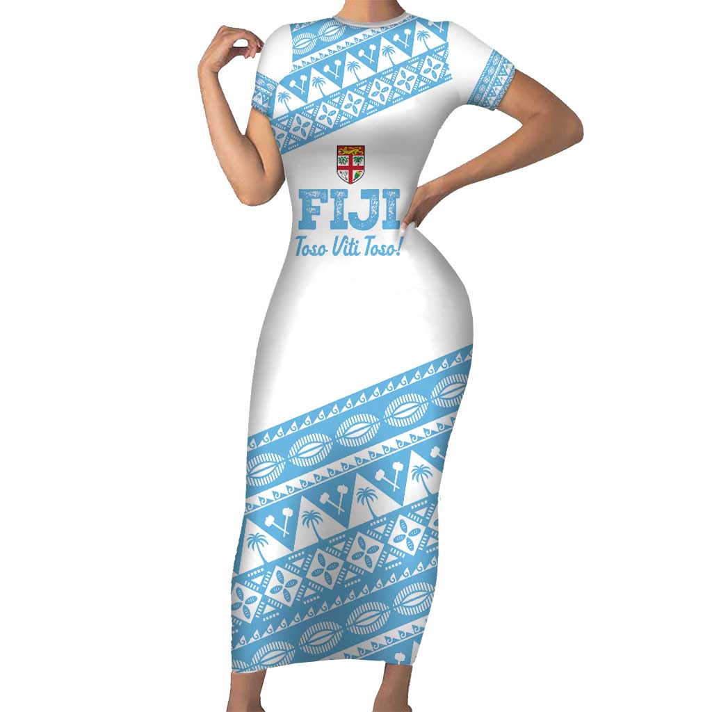 Fiji Rugby 2025 Custom Short Sleeve Bodycon Dress Fijian Tapa Toso Viti Toso - White