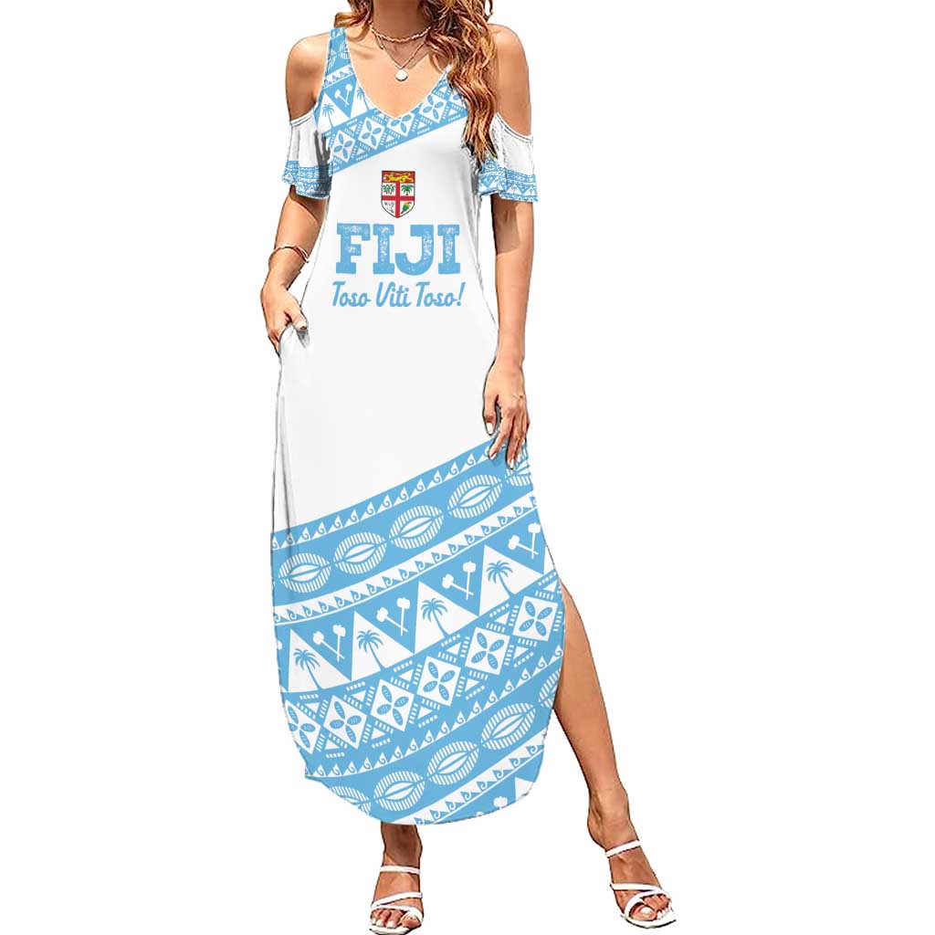 Fiji Rugby 2025 Custom Summer Maxi Dress Fijian Tapa Toso Viti Toso - White