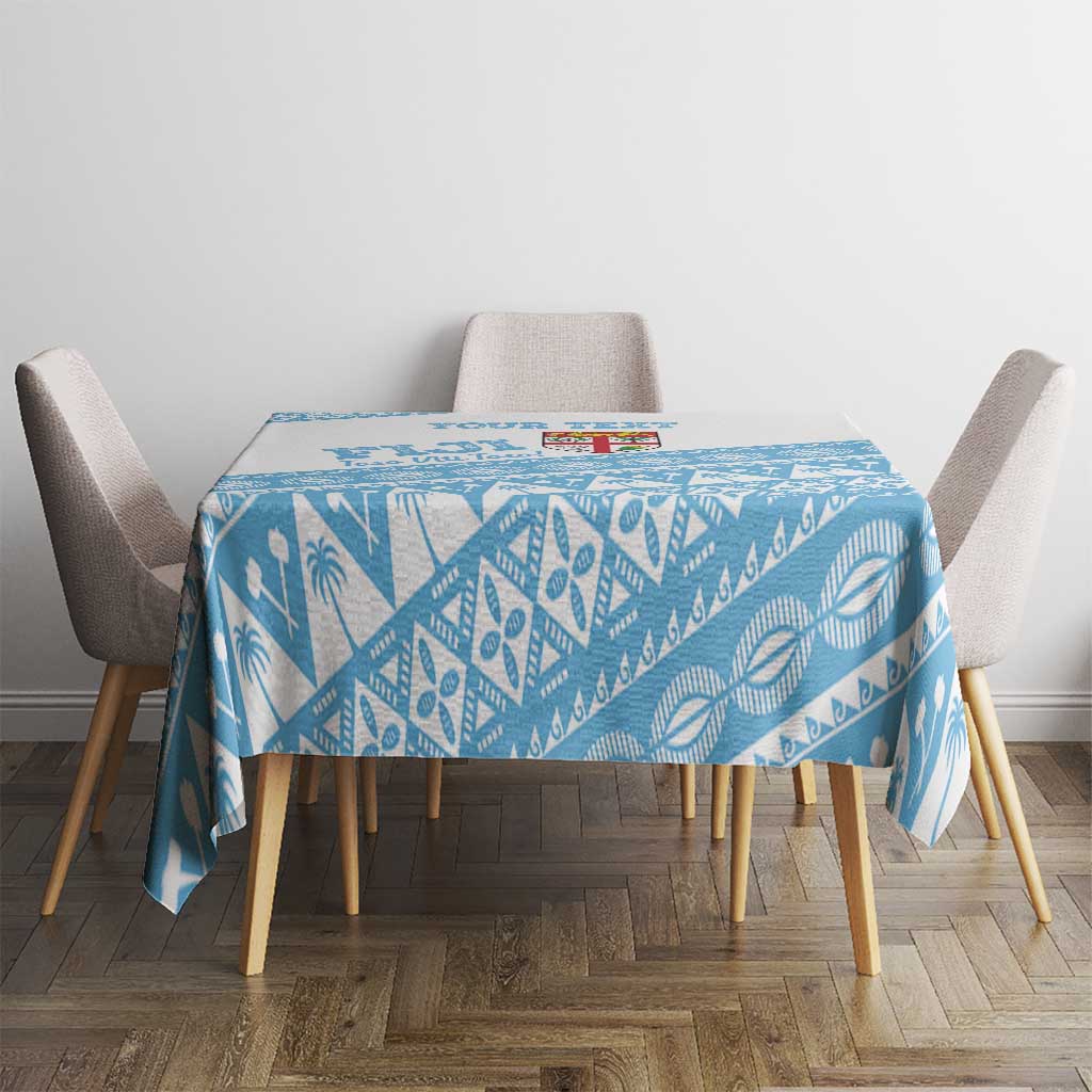 Fiji Rugby 2025 Custom Tablecloth Fijian Tapa Toso Viti Toso - White