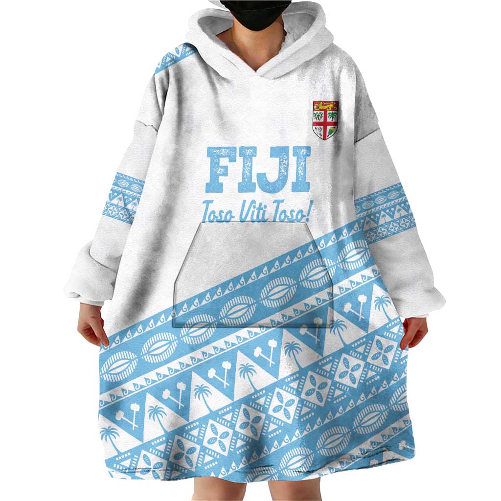 Fiji Rugby 2025 Custom Wearable Blanket Hoodie Fijian Tapa Toso Viti Toso - White