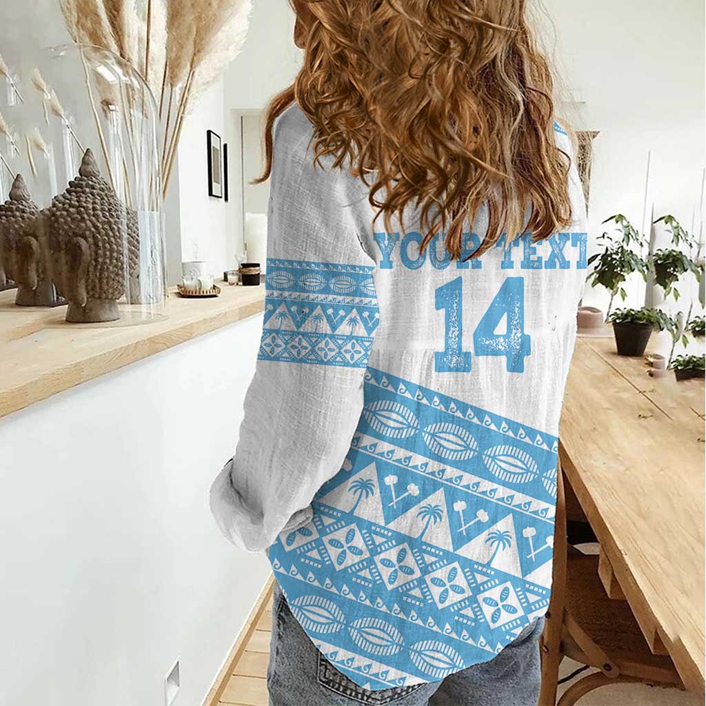 Fiji Rugby 2025 Custom Women Casual Shirt Fijian Tapa Toso Viti Toso - White