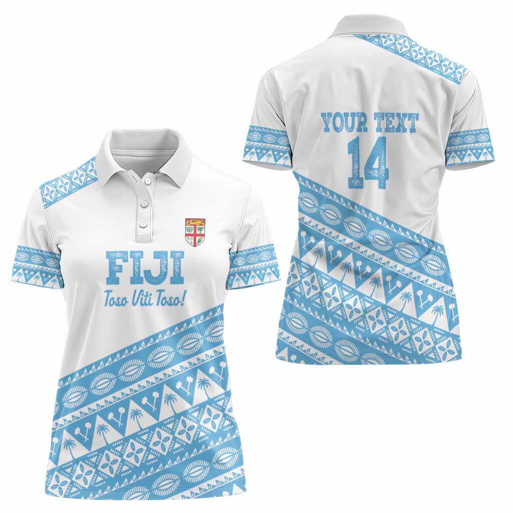Fiji Rugby 2025 Custom Women Polo Shirt Fijian Tapa Toso Viti Toso - White