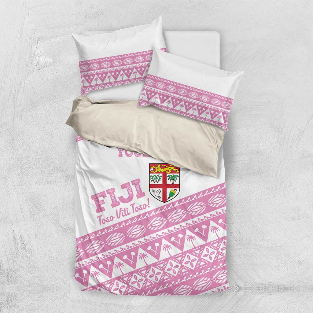 Fiji Rugby 2025 Custom Bedding Set Fijian Tapa Toso Viti Toso - Pink