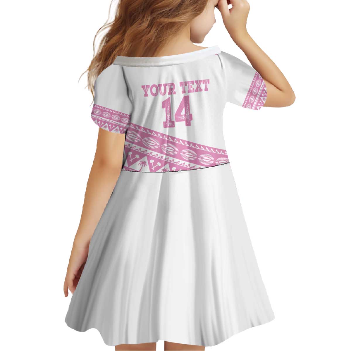 Fiji Rugby 2025 Custom Family Matching Off The Shoulder Long Sleeve Dress and Hawaiian Shirt Fijian Tapa Toso Viti Toso - Pink