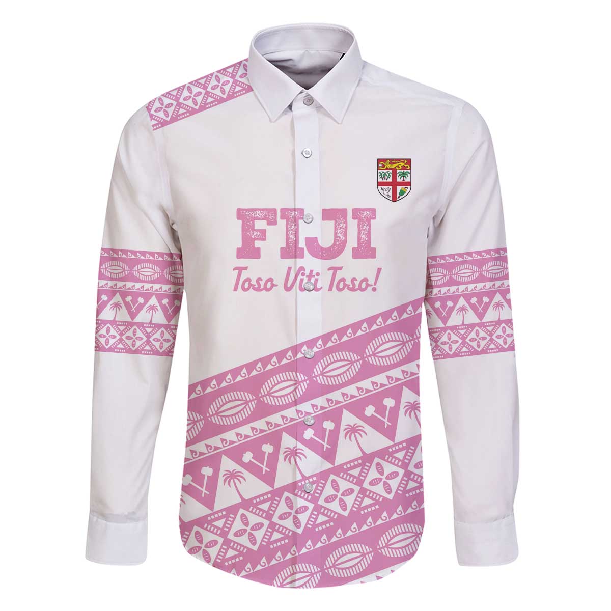 Fiji Rugby 2025 Custom Family Matching Off The Shoulder Long Sleeve Dress and Hawaiian Shirt Fijian Tapa Toso Viti Toso - Pink