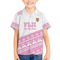 Fiji Rugby 2025 Custom Family Matching Off The Shoulder Long Sleeve Dress and Hawaiian Shirt Fijian Tapa Toso Viti Toso - Pink