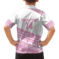 Fiji Rugby 2025 Custom Family Matching Off Shoulder Short Dress and Hawaiian Shirt Fijian Tapa Toso Viti Toso - Pink