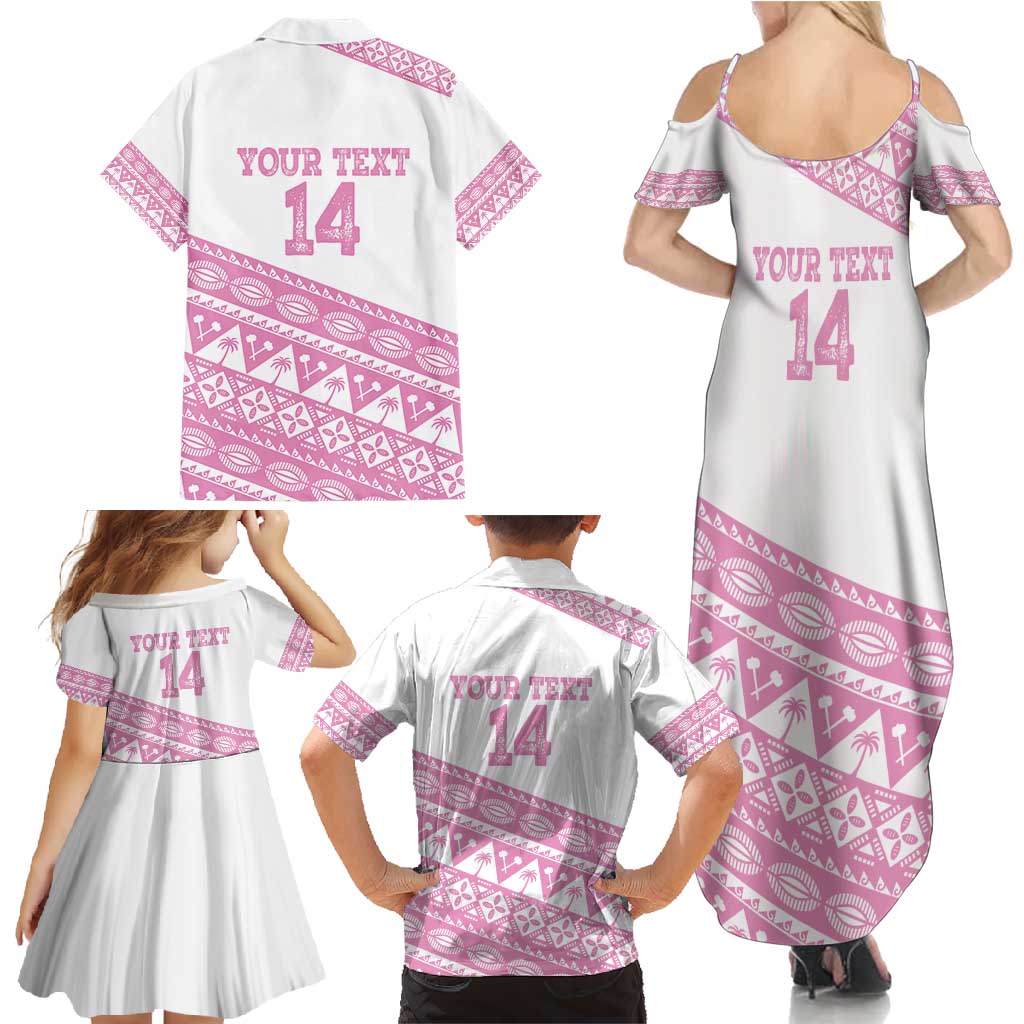 Fiji Rugby 2025 Custom Family Matching Summer Maxi Dress and Hawaiian Shirt Fijian Tapa Toso Viti Toso - Pink