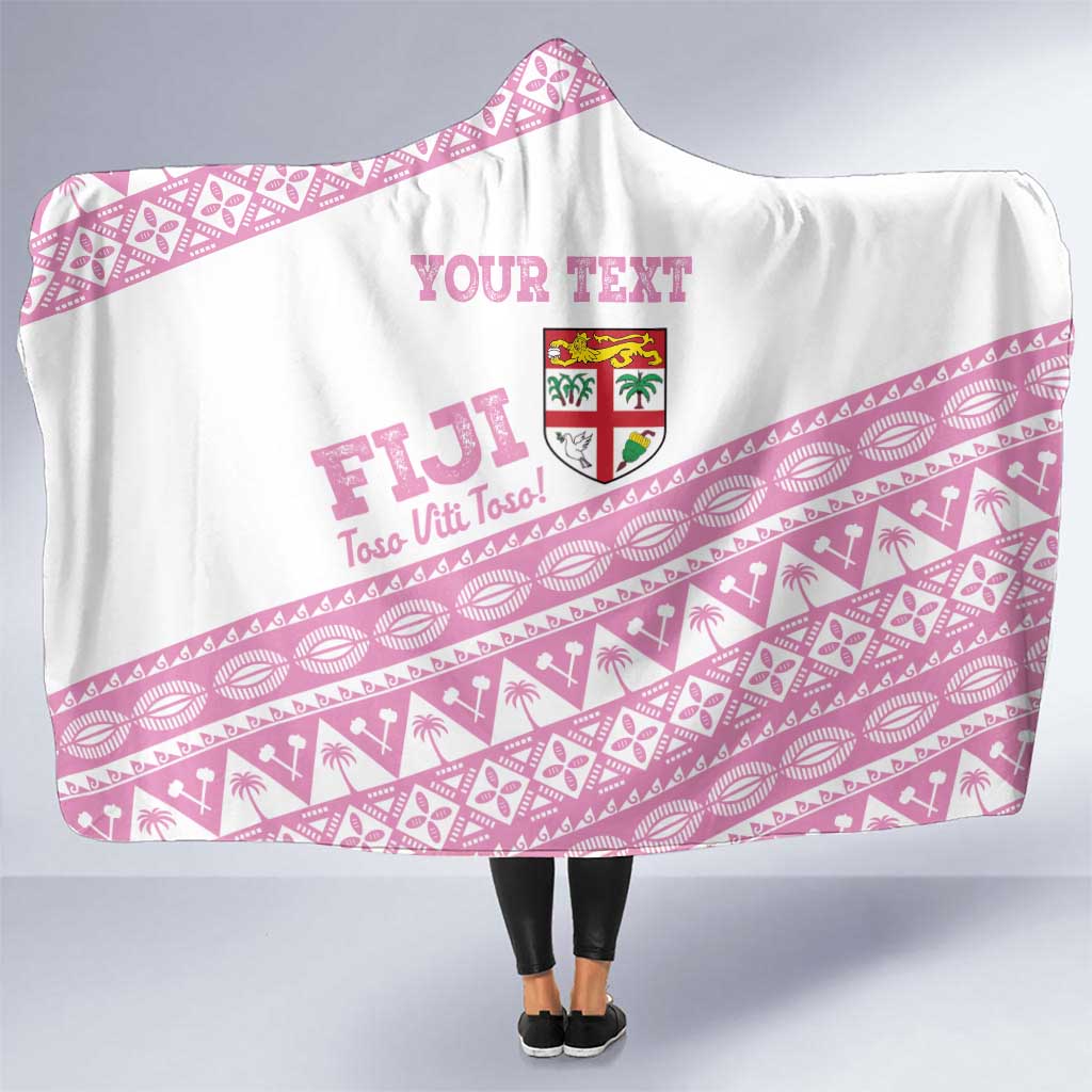 Fiji Rugby 2025 Custom Hooded Blanket Fijian Tapa Toso Viti Toso - Pink