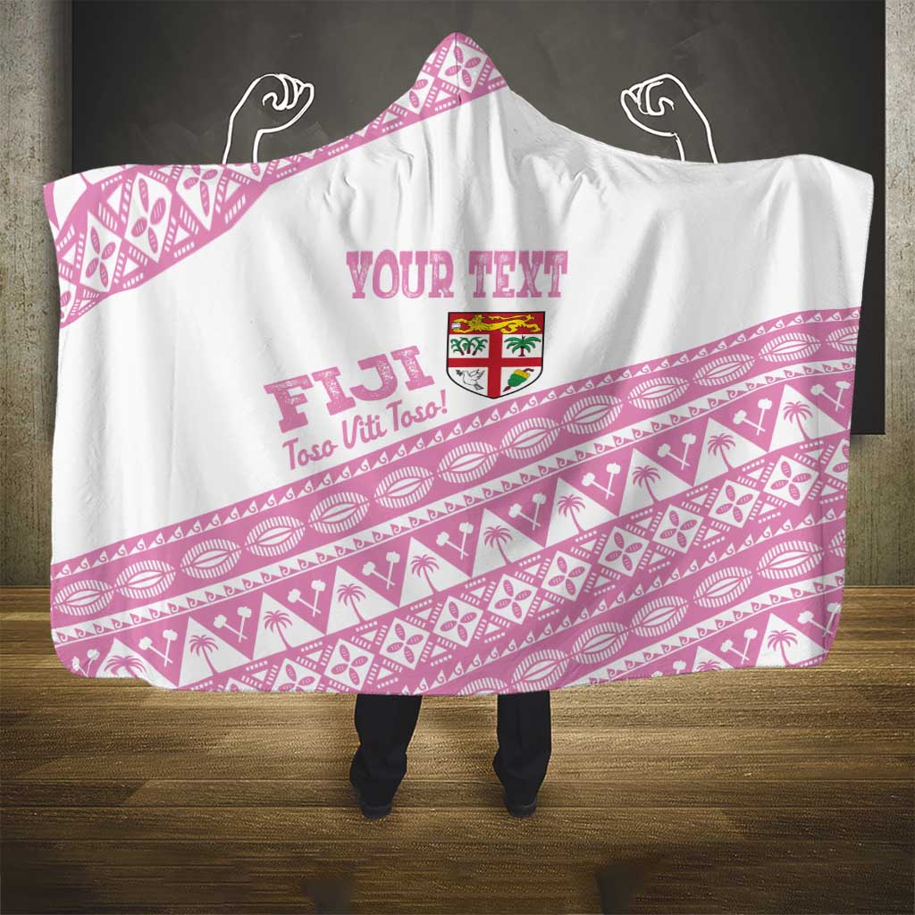 Fiji Rugby 2025 Custom Hooded Blanket Fijian Tapa Toso Viti Toso - Pink