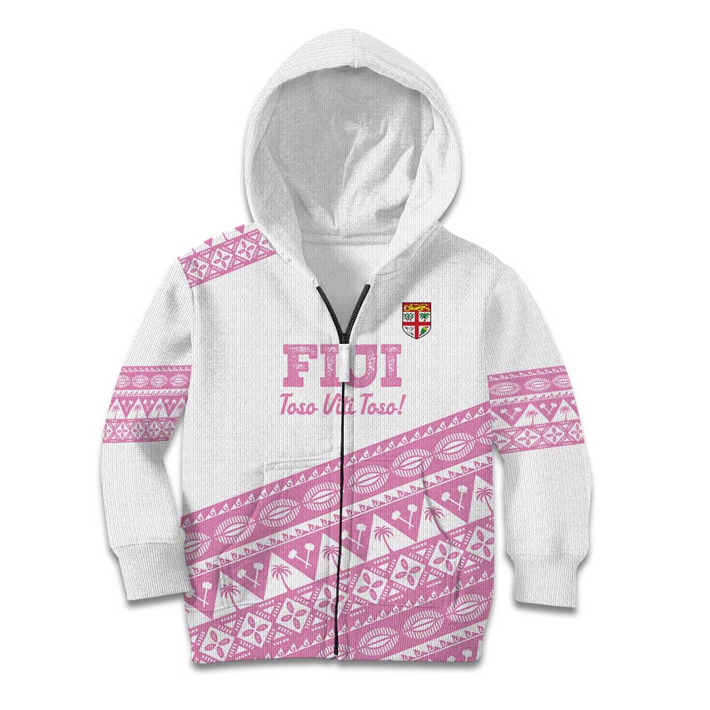 Fiji Rugby 2025 Custom Kid Hoodie Fijian Tapa Toso Viti Toso - Pink