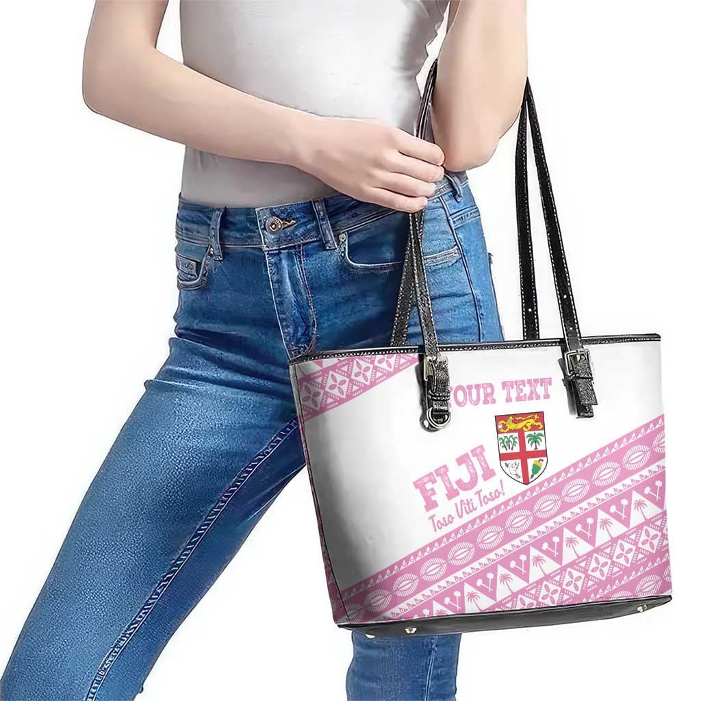 Fiji Rugby 2025 Custom Leather Tote Bag Fijian Tapa Toso Viti Toso - Pink