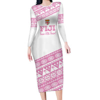 Fiji Rugby 2025 Custom Long Sleeve Bodycon Dress Fijian Tapa Toso Viti Toso - Pink