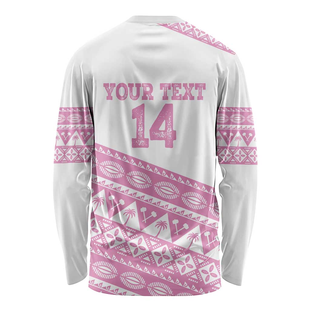 Fiji Rugby 2025 Custom Long Sleeve Shirt Fijian Tapa Toso Viti Toso - Pink